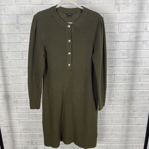Talbots Ribbed Knit Sweater Dress Womens L Olive Green Classic Minimalist